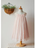 Blush Pink Lace Sleeves Chiffon Knee Length Flower Girl Dress